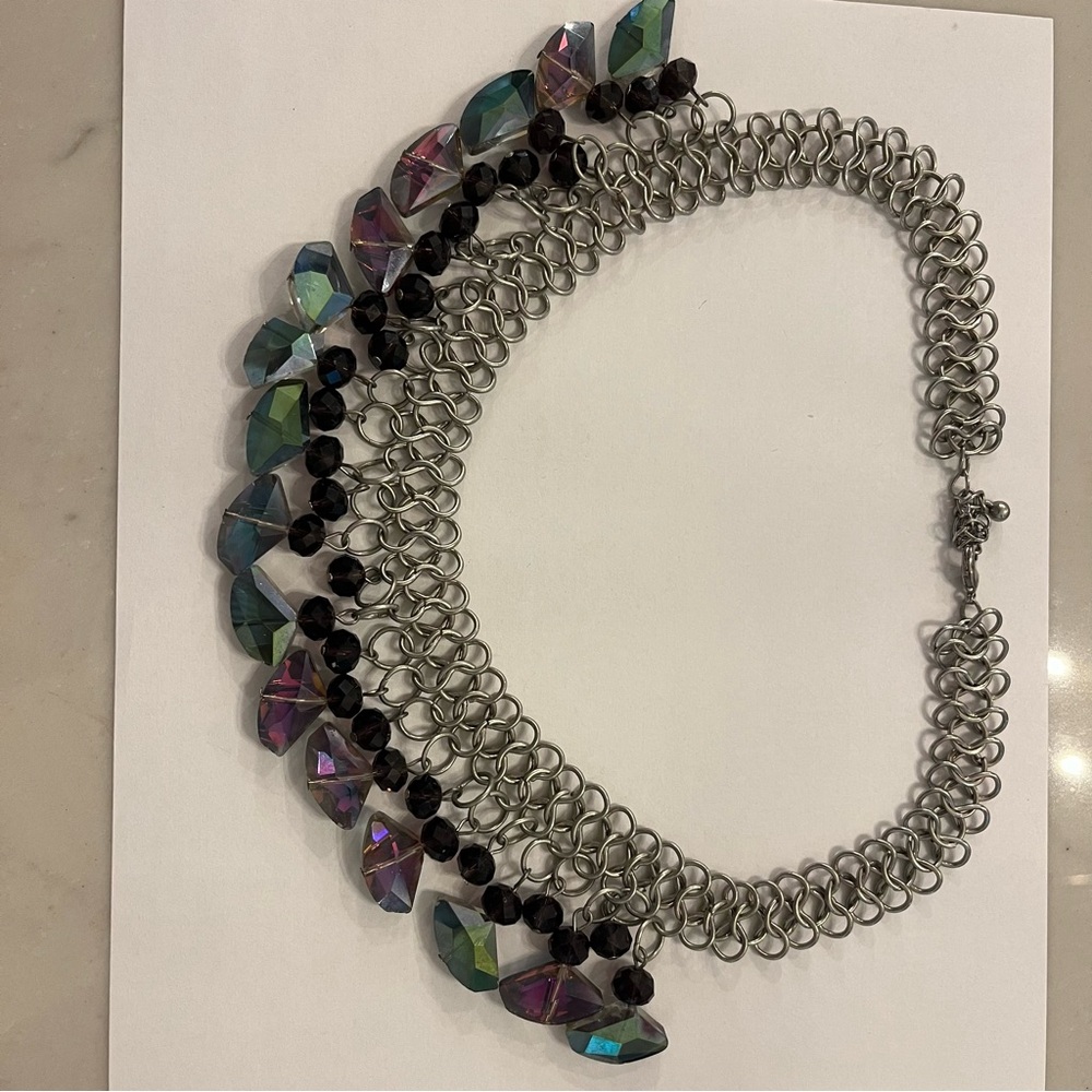 Czech Glass Silver Tone Dramatic Statement Neckla… - image 5